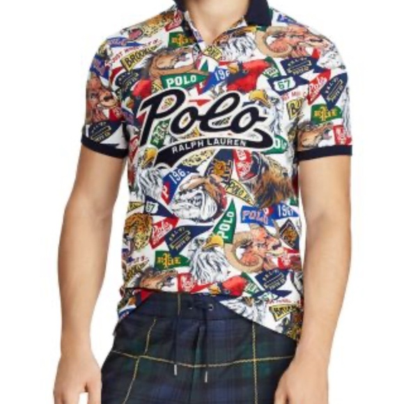 Polo Ralph Lauren mascot multi pattern polo flag mesh custom fit Sz 3XL - Picture 5 of 10